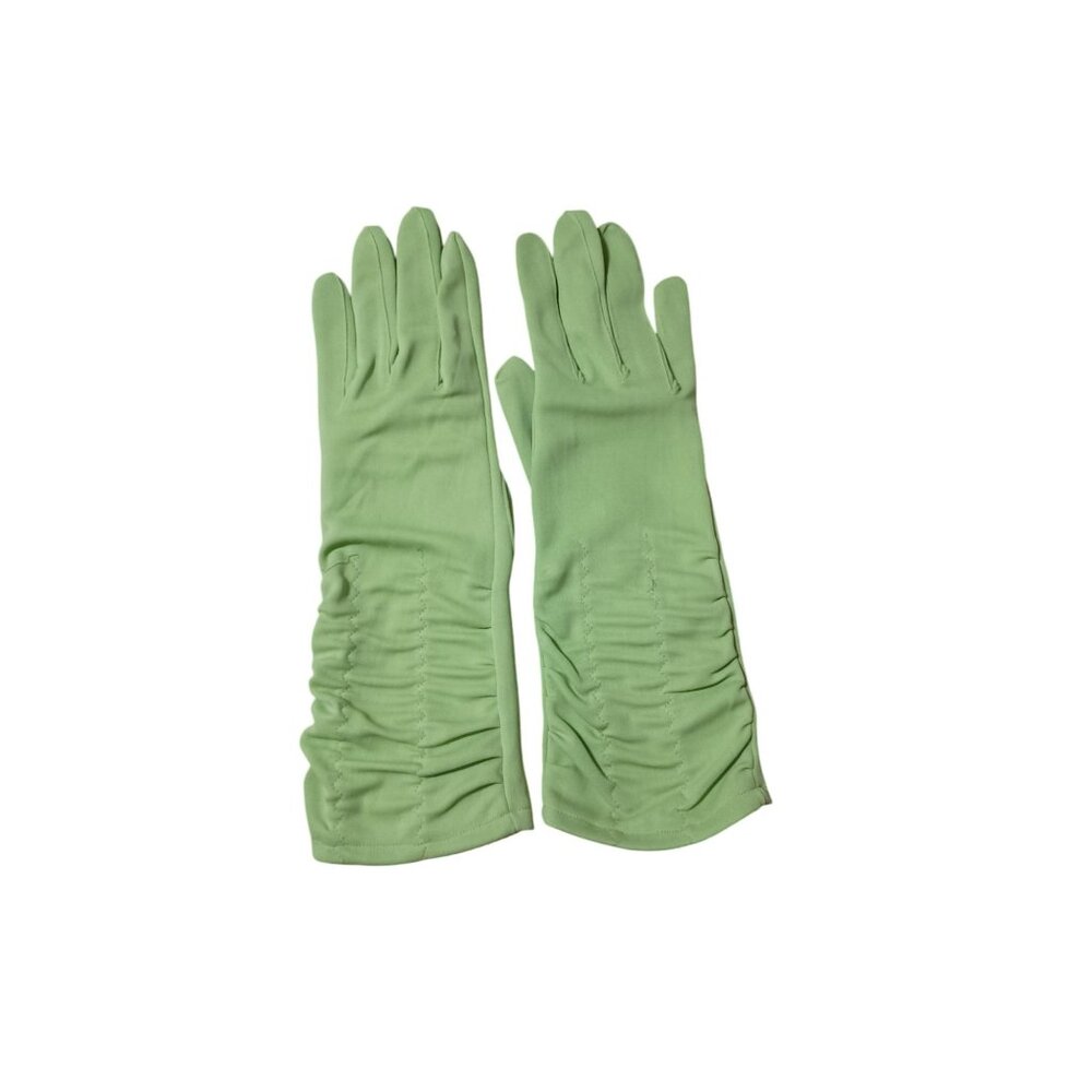 Vintage Japan-Made Long Green Gloves MCM Double Woven Nylon Stretch